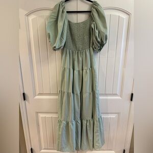 Boohoo Light Green Smocked Dress